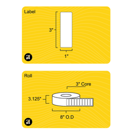 3" x 1" Removable Direct Thermal Label - 3" Core