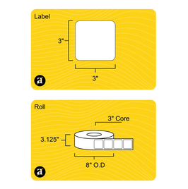 3" x 3" Removable Direct Thermal Label - 3" Core