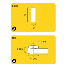 2" x 6" Direct Thermal Label - 1" Core