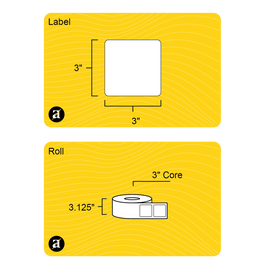 3" x 3" Weatherproof Square Roll Labels - Gloss Inkjet - 3" Core