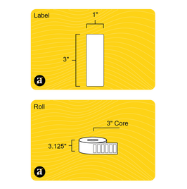 3" x 1" Weatherproof Rectangle Roll Labels - Gloss Inkjet - 3" Core