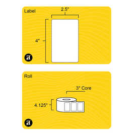 4" x 2.5" Rectangle Roll Labels - Gloss Inkjet - 3" Core