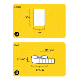 3" x 2" White Weatherproof Thermal Transfer Label (Polypropylene Film) - 3" Core