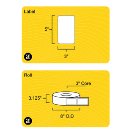 3" x 5" White Weatherproof Thermal Transfer Label (Polypropylene Film) - 3" Core