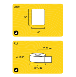 4" x 5" White Weatherproof Thermal Transfer Label (Polypropylene Film) - 3" Core