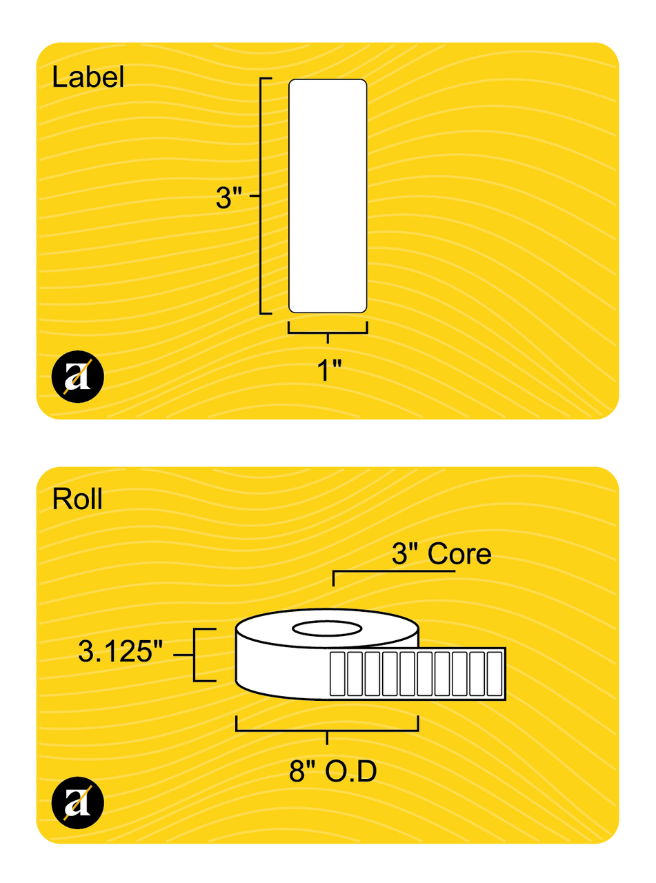 3x1 White Polypropylene Film Thermal Transfer Label - 3 Core | Altro Labels